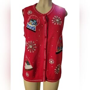 All POINTS Festive Red Holiday Christmas Sweater Vest Large